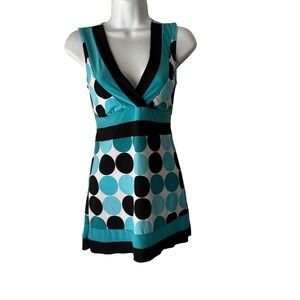 Vanity‎ Y2k Sleeveless Mini Dress Teal Black White Polka Dot Party Going Out Top